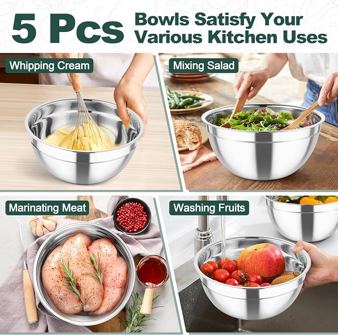 TeamFar Mixing Bowls, Stainless Steel Salad Serving Bowl - Image 7