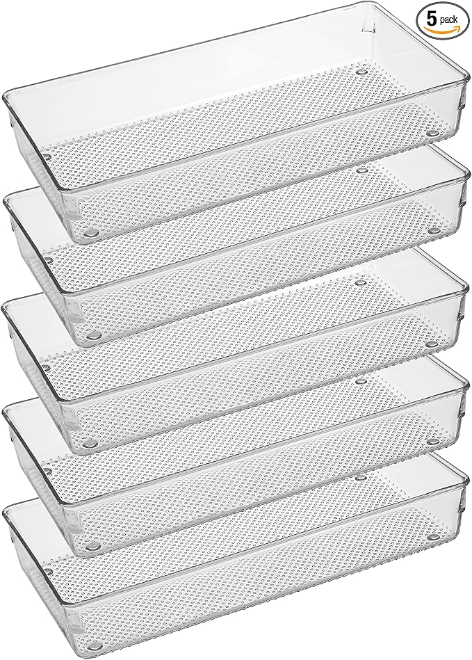 5 Pack Clear Plastic Drawer Organizer Tray Cutlery Utensil Makeups Drawer by ihomecooker