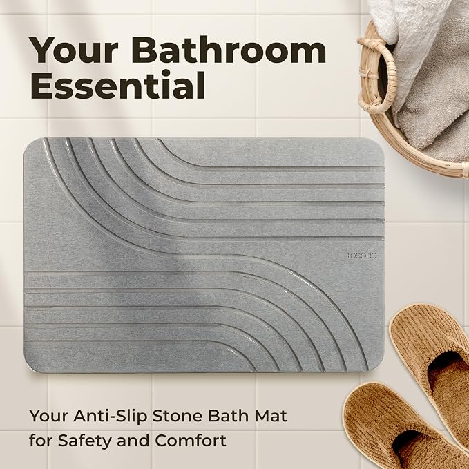 TOSORO - Stone Bath Mat Diatomaceous Earth Shower Mat Non-Slip Super Absorbent - Image 8