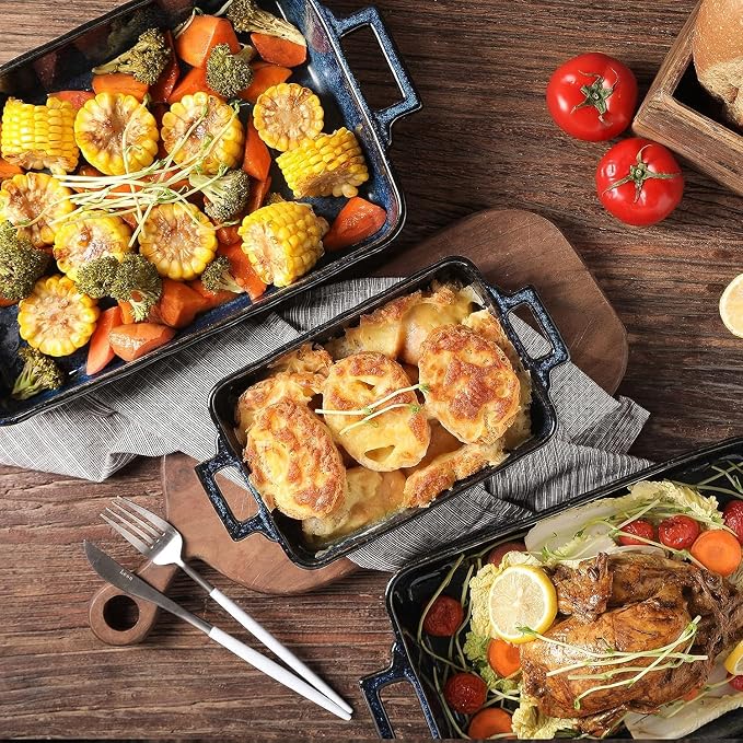 VICRAYS Ceramic Bakeware Set, Porcelain Rectangular Lasagna Pans Casserole Dish - Image 6