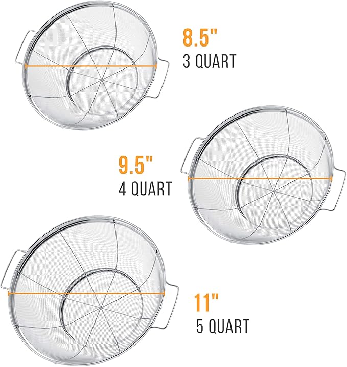 U.S. Kitchen Supply Set of 3 Stainless Steel Colander Strainers Net Baskets 5 - Image 2