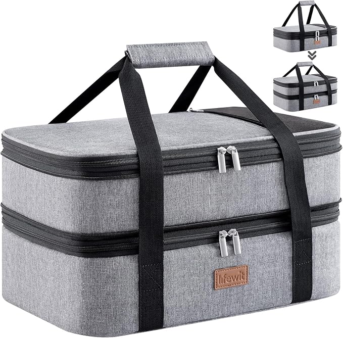 Lifewit Insulated Double Decker Casserole Carrier, Expandable Lasagna Lugger by Lifewit