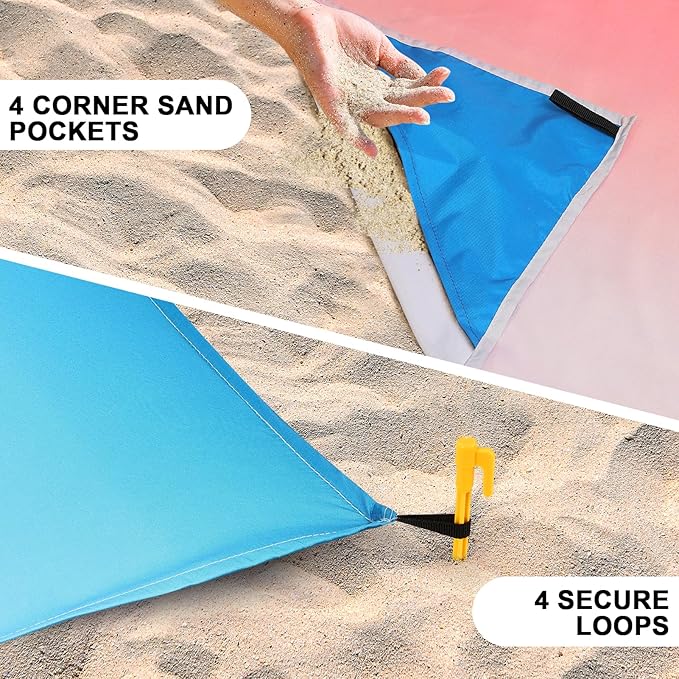 WIWIGO Beach Blanket Waterproof Sandproof Beach Mat 79" X 83"/10'x9'for 2-8 - Image 2