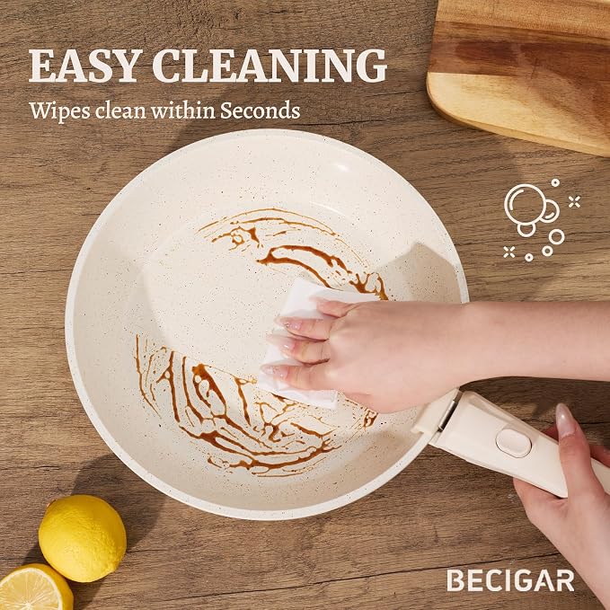 BECIGAR 8pcs Ceramic Pots and Pans Set, Non Stick Cookware Set, Detachable - Image 8