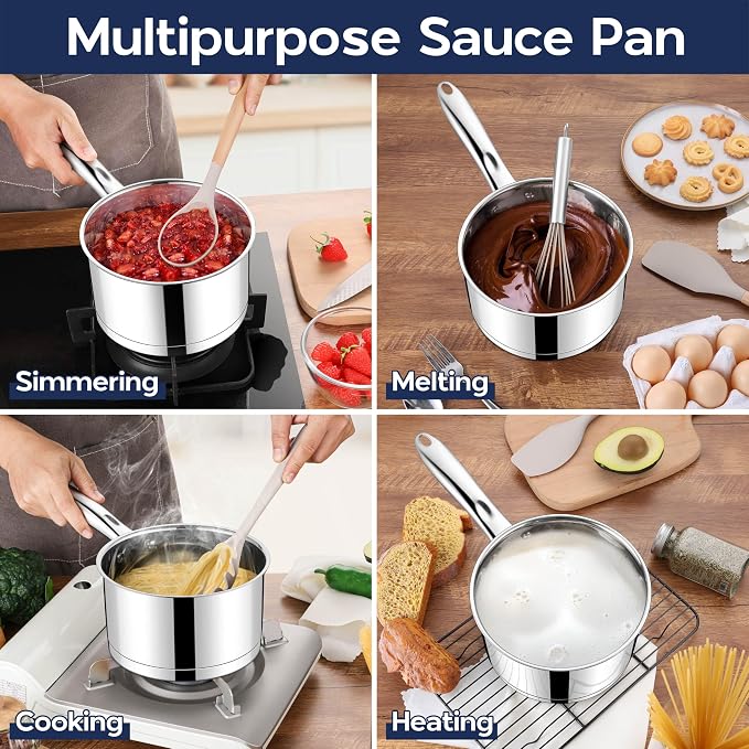 LIANYU Stainless Steel Saucepan Set of 2, 1QT & 3QT Sauce Pan - Image 5
