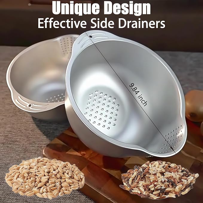 Rice Washer Strainer Bowl, Stainless Steel Washing Bowl - Image 2