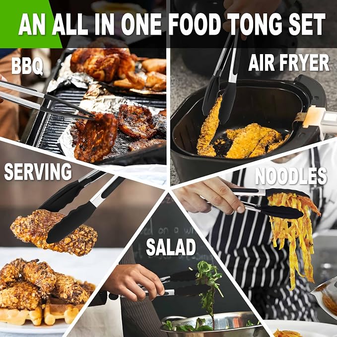 Anaeat Non-Stick Silicone Locking Tong Set of 3 - Image 7