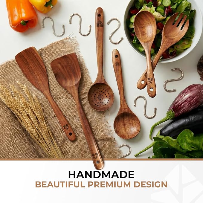 Wooden Spoons for Cooking – 6 Pcs Premium Teak Wooden Utensil Set - Image 7