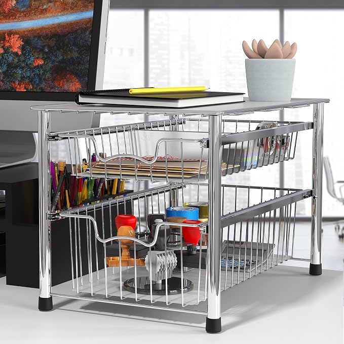 Simple Houseware Stackable 2 Tier Sliding Basket Organizer Drawer - Image 2