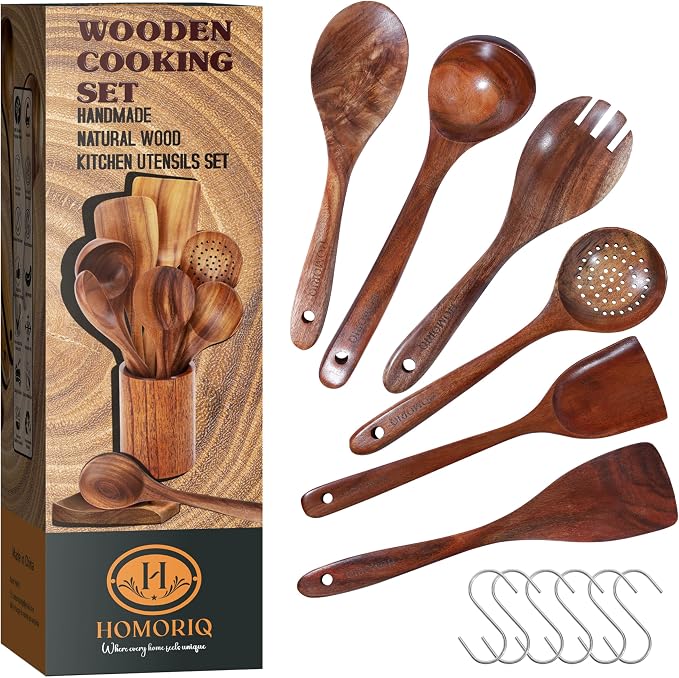 6-Piece Teak Wooden Cooking Utensils Set – Heat-Resistant Spoons & Spatulas | - Image 6