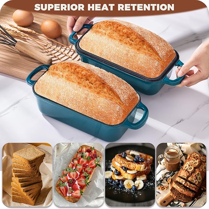 Cast Iron Loaf Pan With Lid, Enameled Bread Loaf Pan - Image 4