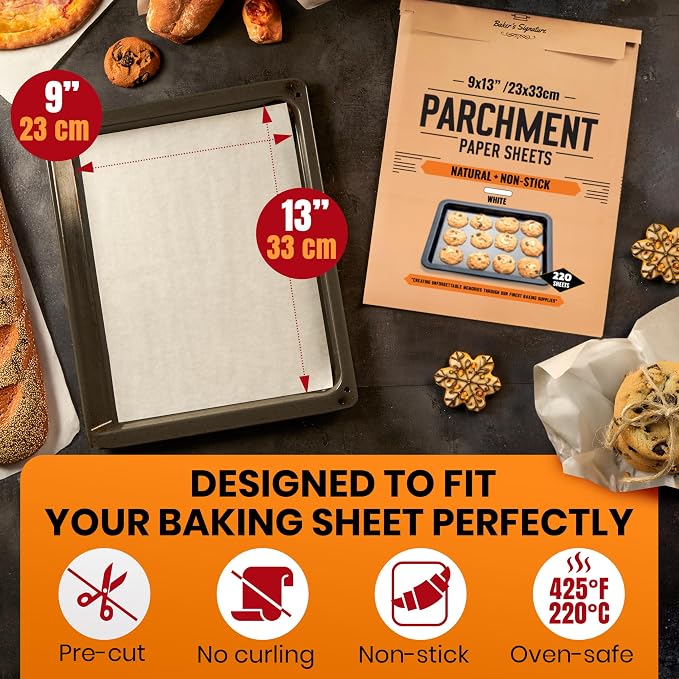 220 Pcs 9x13 Inch Parchment Paper Sheets by Baker's Signature | Parchment - Image 3
