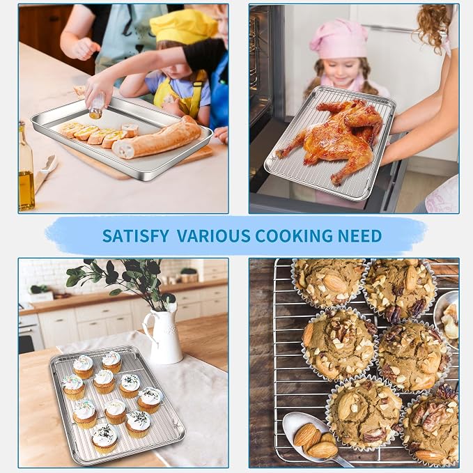 Herogo Baking Sheet with Wire Rack Set, 9.2'' x 7'' x 1'' Stainless Steel - Image 5