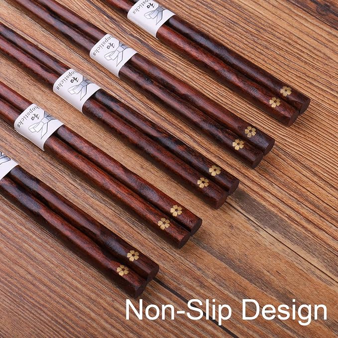 GLAMFIELDS Reusable Chopsticks Japanese Natural Wooden Classic Style 5 Pairs - Image 4