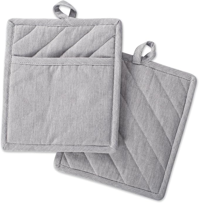 DII 100% Cotton Solid Chambray Kitchen Set, Potholders, 2 Piece by DII