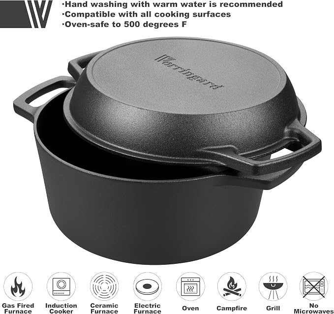 VORRINGARD Pre-seasoned Cast Iron Double Dutch Oven Pot - Image 4