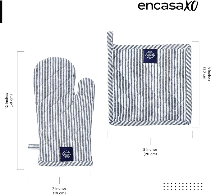 Encasa XO Heat Resistant 100% Cotton Oven Glove & Potholder Set - Image 2
