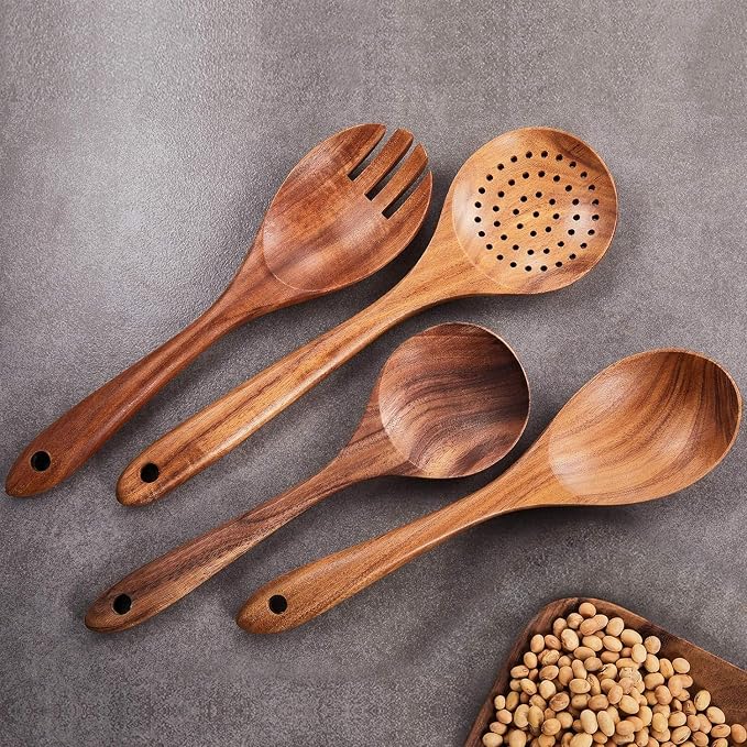 Mother’s Day Wooden Spoons for Cooking Set of 6, Handmade Mango Wood Kitchen - Image 4