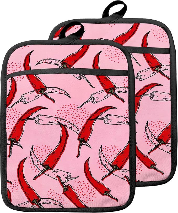 Pink Pepper Kitchen Pot Holders by Unknown