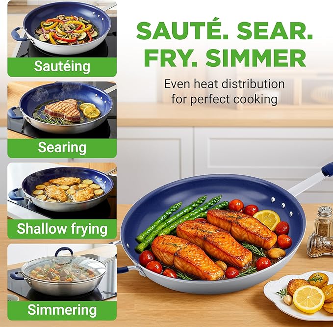 NutriChef 14" Fry Pan With Lid - Image 2
