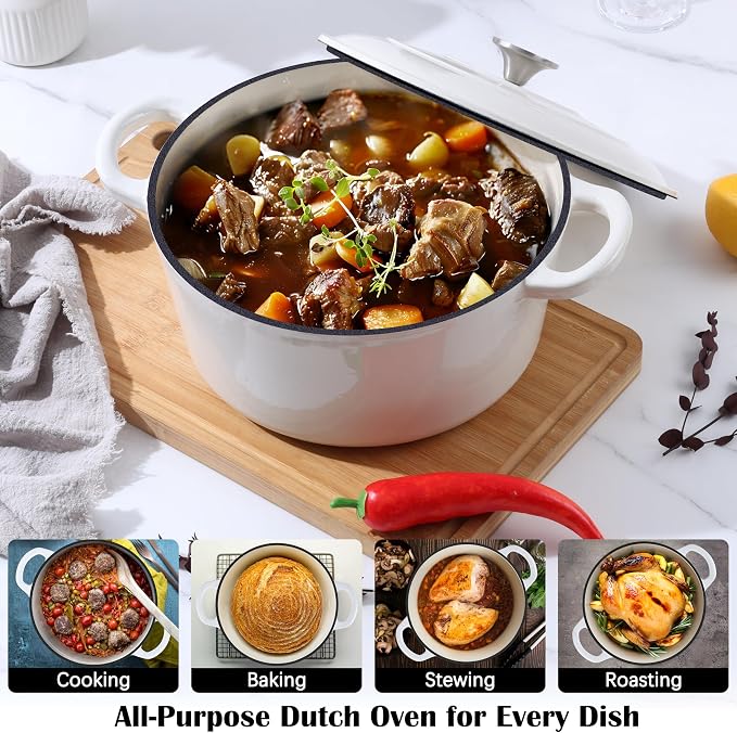 E-far Enameled Dutch Oven Pot for Bread Baking, 6QT Enameled Cast Iron Cookware - Image 4