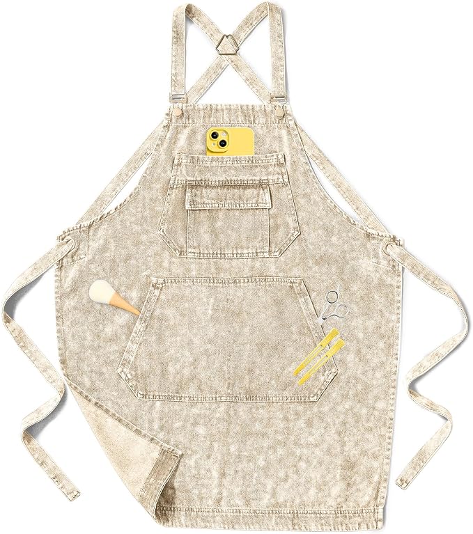 Denim Apron with Pockets for Hair Stylist Gardening Craftsmen Barista Women by Vammcht