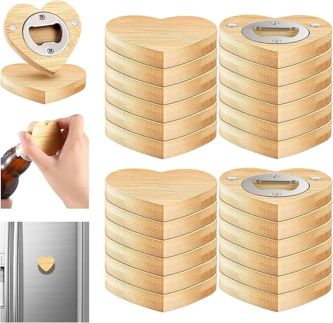Vesici 24 Pcs Magnetic Bottle Opener 2.5in DIY Bamboo Heart Shape Beer Openers by Vesici
