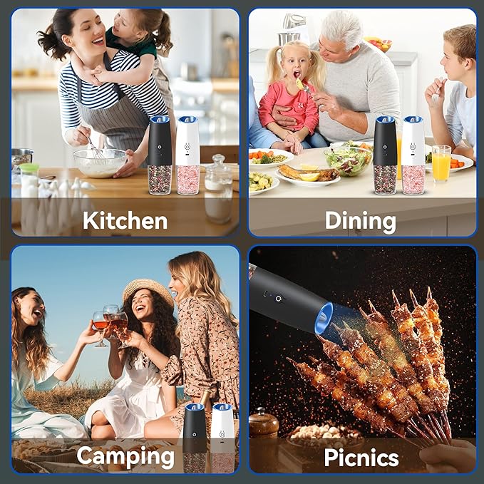 UNNEES Rechargeable Electric Salt and Pepper Grinder set of 2, gravity electric - Image 7