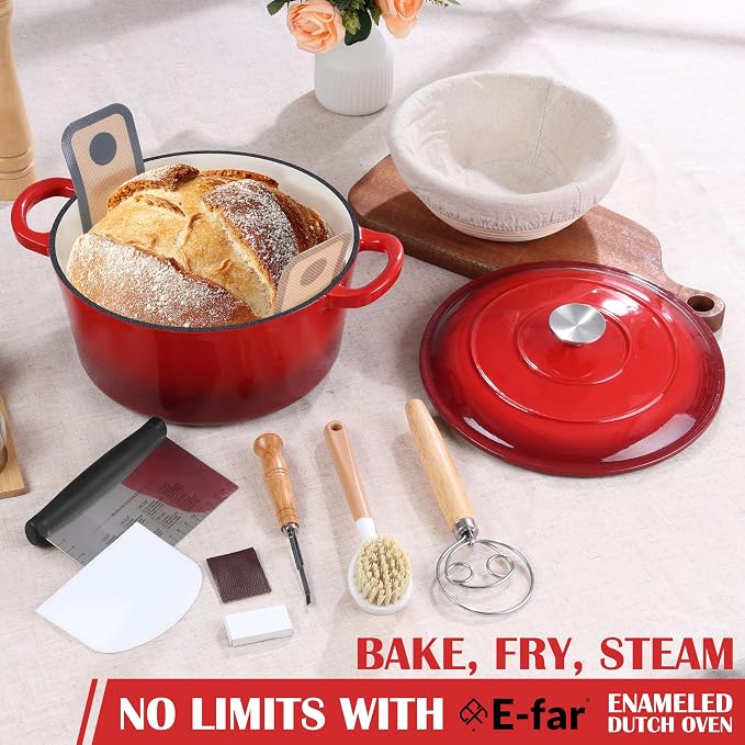 E-far Enameled Dutch Oven Pot for Bread Baking, 6QT Enameled Cast Iron Cookware - Image 7