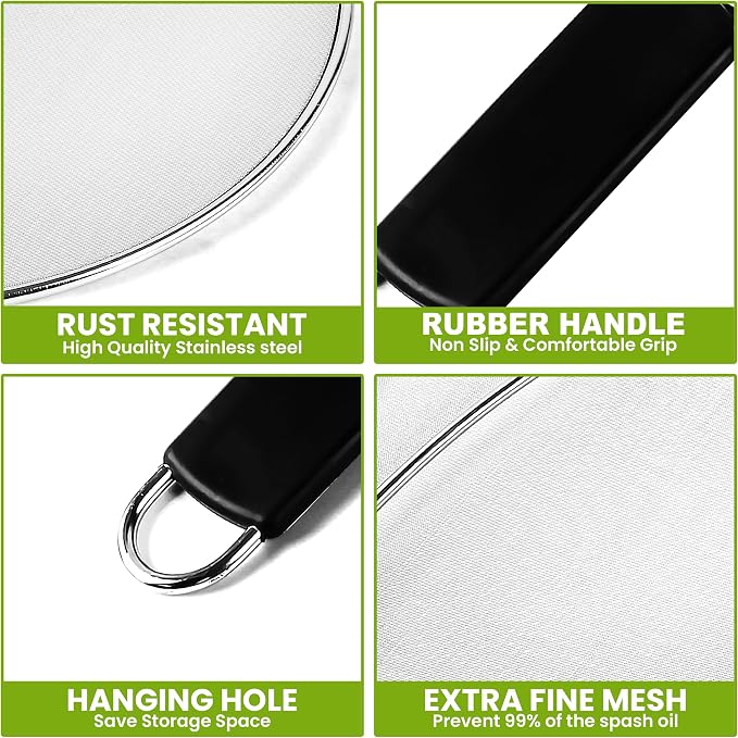 13" Grease Splatter Screen for Cooking | Stainless Steel Oil Splatter Guard and - Image 6