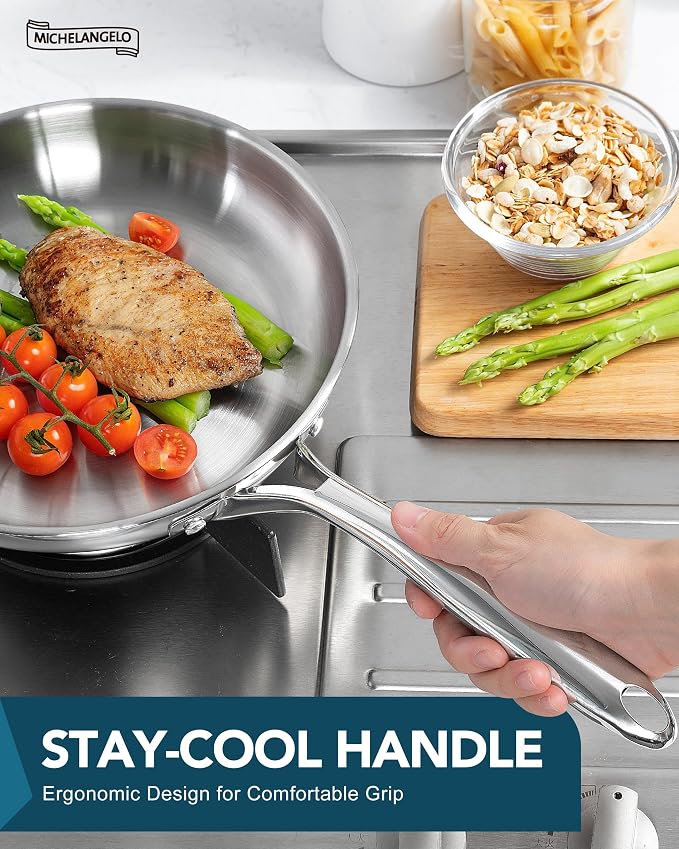 MICHELANGELO 18/10 Stainless Steel Frying Pan Set, Triply Base Stainless Steel - Image 6