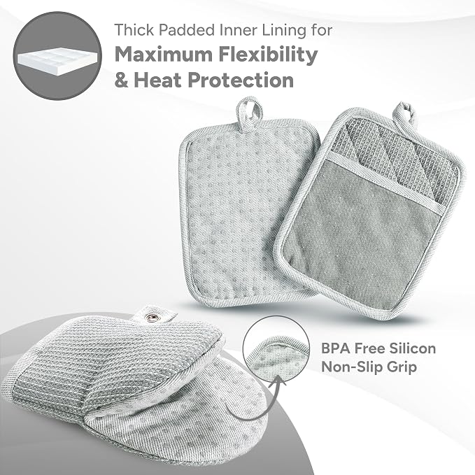 Casa Platino 8-Piece Mini Oven Mitt & Pot Holder Set – 500°F Heat Resistant - Image 3