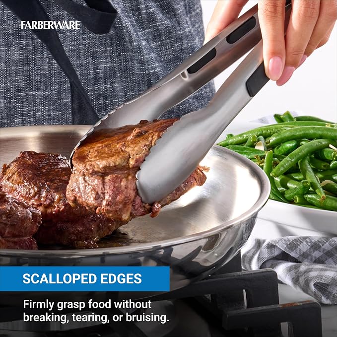 Farberware Stainless Steel Kitchen Tongs 9 Inch Locking Heat Resistant - Image 3