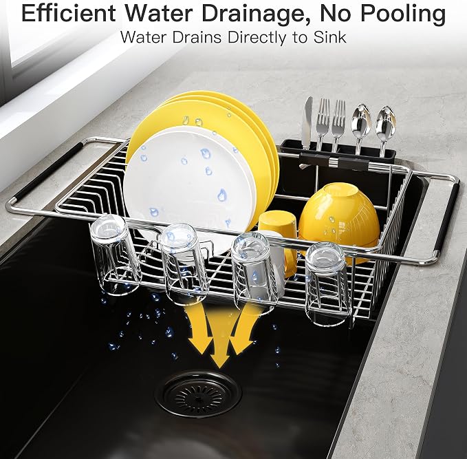 JASIWAY Dish Drying Rack in Sink, Expandable Stainless Steel Dish Drainers - Image 6