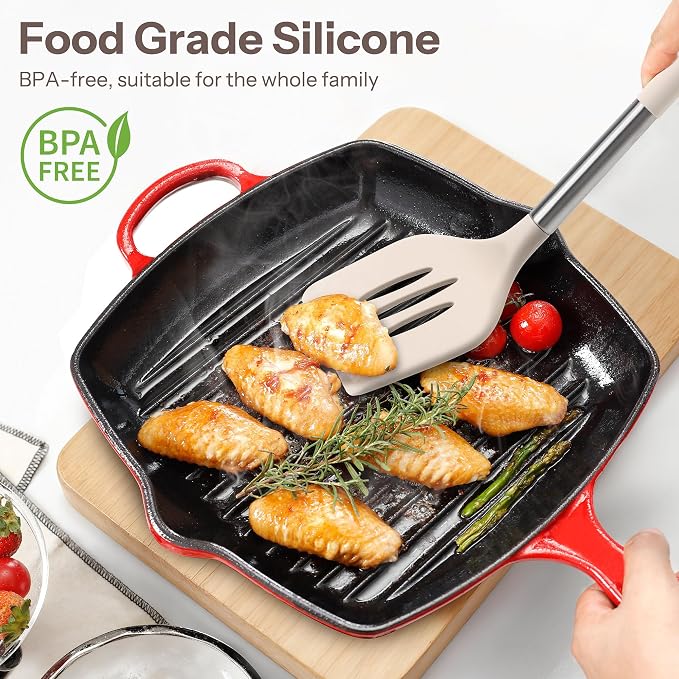 NCUE Silicone Cooking Utensils Set, Food Grade Silicone and Stainless Steel - Image 3
