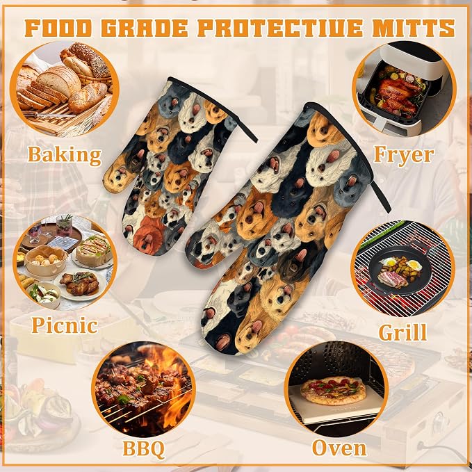 Funny Cute Dog Oven Mitts and Pot Holders Set, Kitchen Decor Heat Resistant Non - Image 5