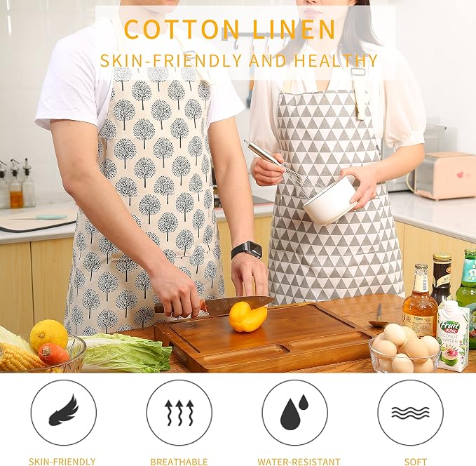 Tosewever 2 Pieces Cotton Linen Waterproof Bib Apron - Image 2