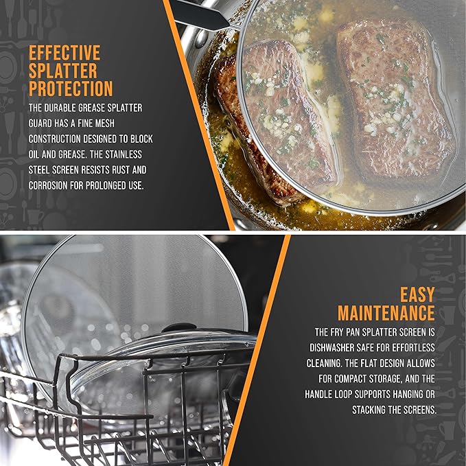 U.S. Kitchen Supply 4-Piece Stainless Steel Splatter Guard Set Fine Mesh Cover - Image 5