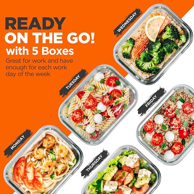 NutriChef 10-Piece Superior Glass Food Storage Containers Set, Stackable - Image 4