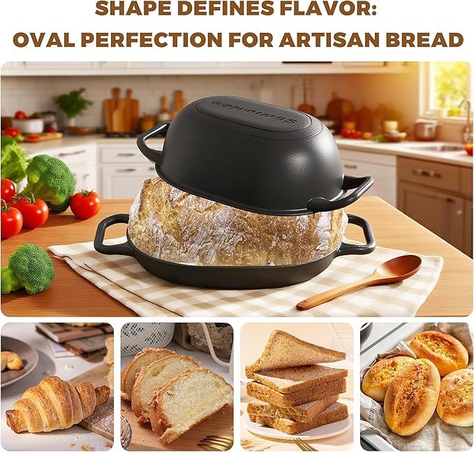 Oval Dutch Oven for Bread Baking 12 x 8 Inch, Pre-Seasoned Cast Iron Bread Oven - Image 6