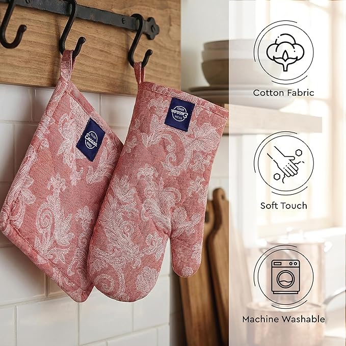 Encasa XO Heat Resistant 100% Cotton Oven Glove & Potholder Set - Image 3