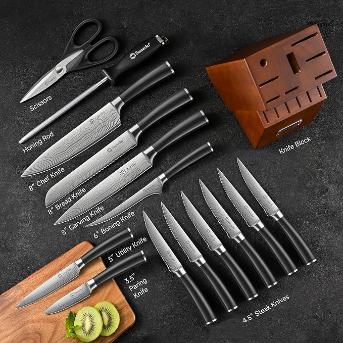 Sunnecko Knife Set with Block and Sharpener - Image 5