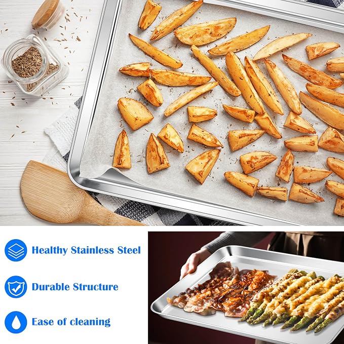 E-far Large Baking Sheets, 20”x14” Stainless Steel Cookie Sheet Pans - Image 4