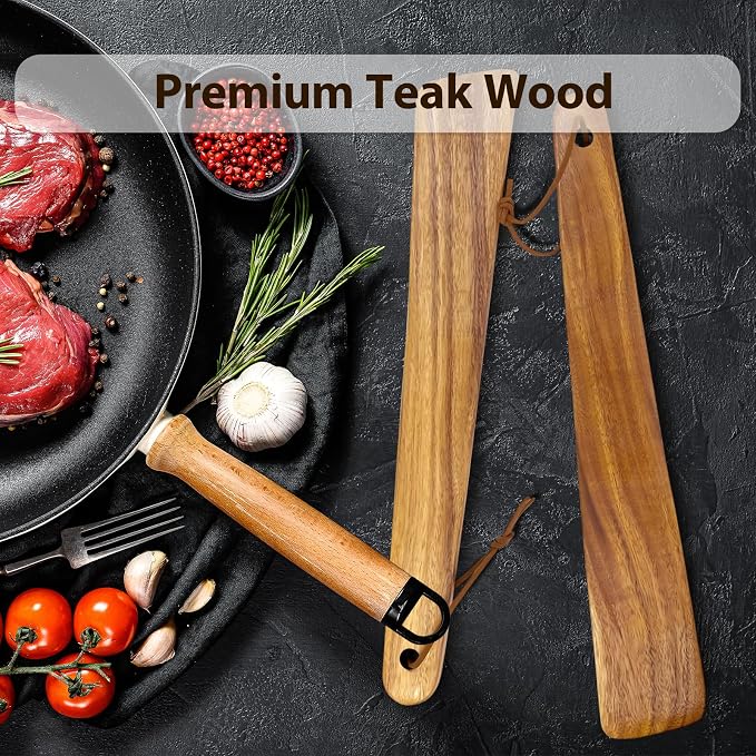 Teak Wood Spatula for Cooking, 12.2 Inch Flat Wooden Spatula for Cast Iron - Image 3