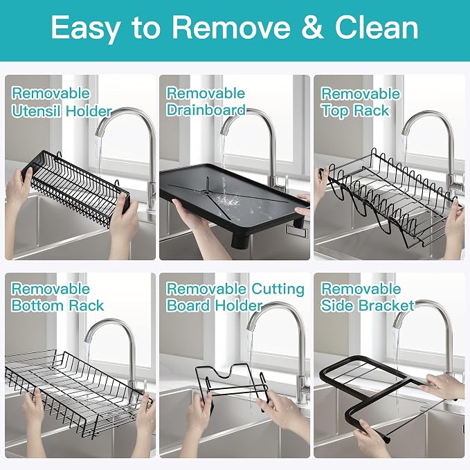 romision 2 Tier Compact Stainless Steel Dish Drainers Drying Rack - Image 7