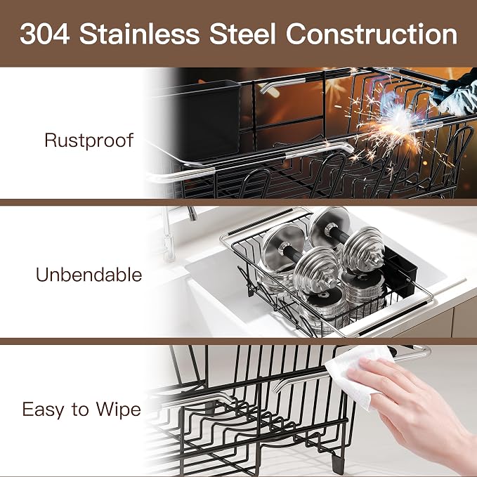 Over the Sink Expandable Dish Drainer Drying Rack In Stainless Steel - Image 5