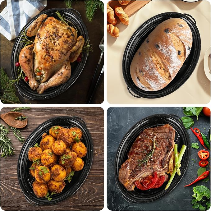18” Roaster Pan with Lid and Rack, Large Enamel Roaster Pan with Oval Roasting - Image 6
