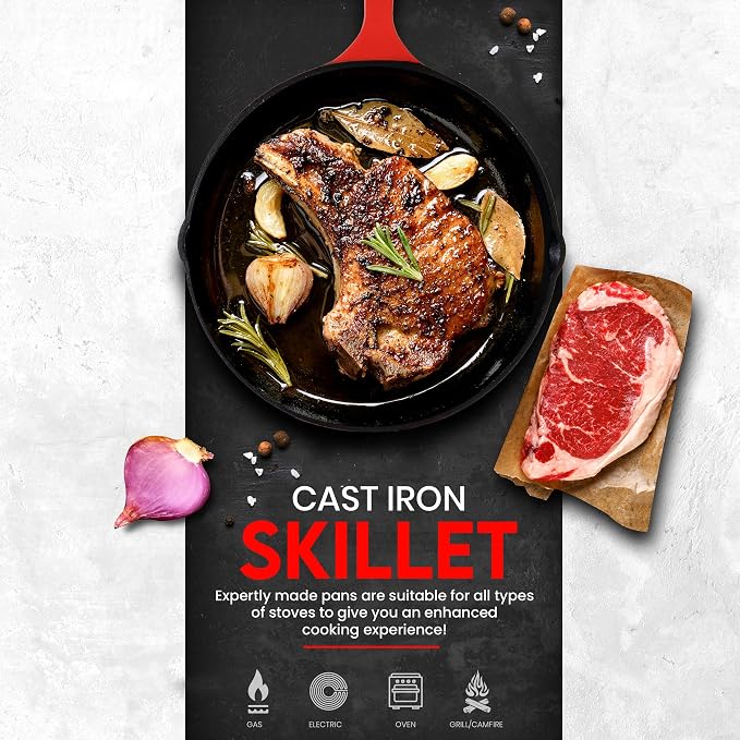 Utopia Kitchen Cast iron Skillets 3 Piece Set, Chefs Pan, Pre Seasoned Cast - Image 5