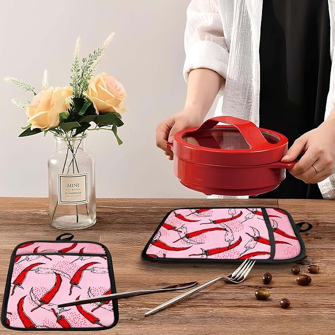 Pink Pepper Kitchen Pot Holders - Image 5