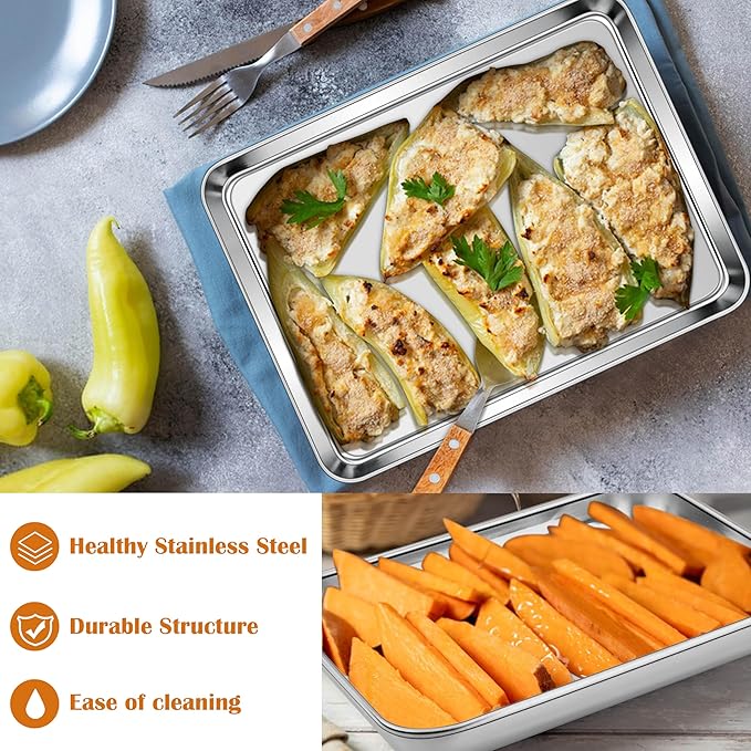 E-far Small Baking Sheet Set of 2, 10.5”x8.3” Stainless Steel Cookie Sheets Pans - Image 5